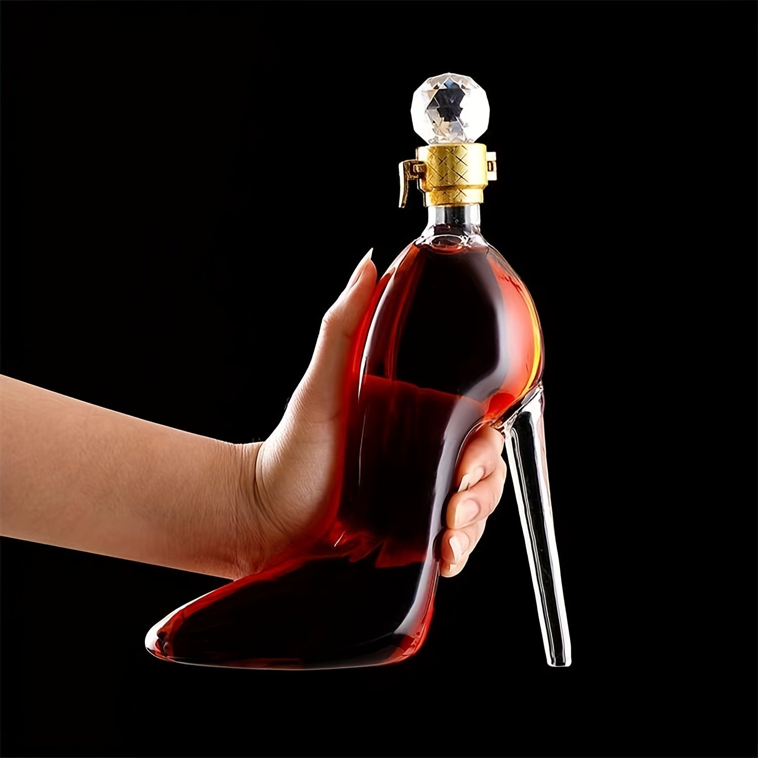 SHOWLU Elegant high heel glass wine dispenser and hanger, 45oz, with clear glass and stylish design for serving wine.