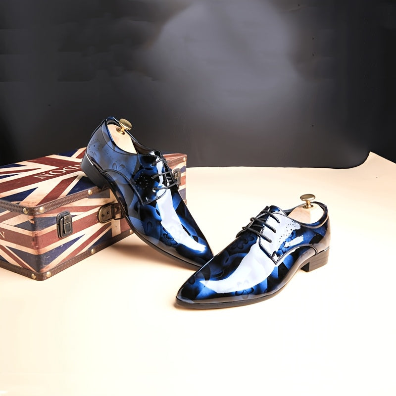 SHOWLU men's pointed-toe business shoes with floral crystal embellishments, formal loafers for elegant office or event wear.