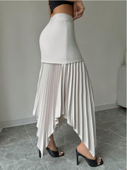 [Elegant Skirt] Semi-Sheer Lightweight Asymmetrical Front Button Hem Skirt - White & Black Contrast | Elegant, Machine Washable Spring/Summer Casual & Formal Wear