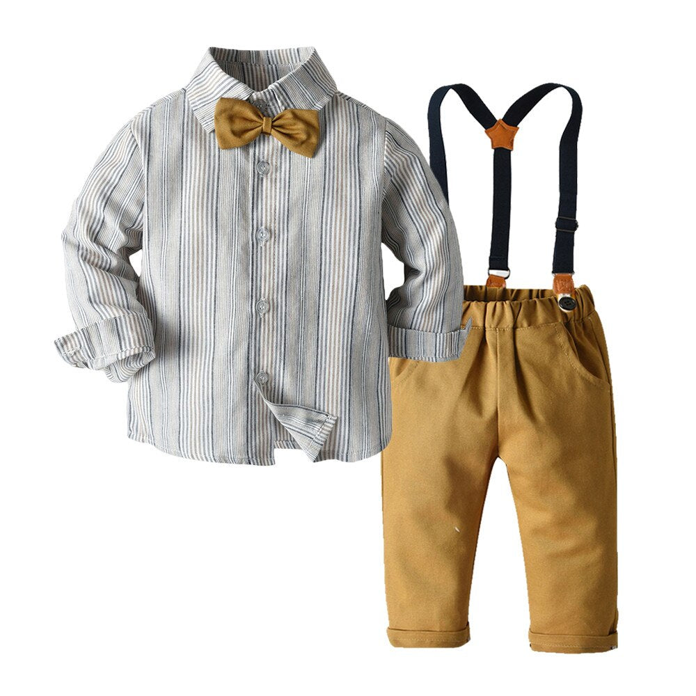 Toddler boys' SHOWLU FASHION cotton suit with suspenders and bow tie, featuring a stylish and comfortable design for young children.
