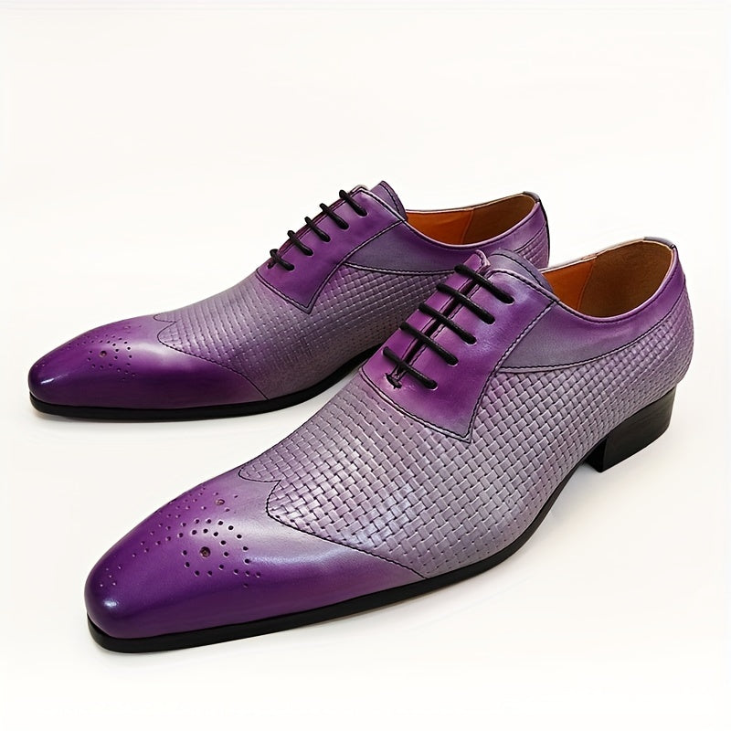 SHOWLU Men's wing-tip Oxford dress shoes made of genuine cow leather, featuring classic formal design and detailed stitching.