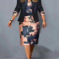 Showlu Fashion women's floral print skirt set, a stylish 2-piece office suit with matching top and skirt, perfect for professional wear.
