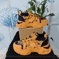 SHOWLU Men's thick-sole fashion sneakers, casual low-top PU shoes with stylish design and comfortable fit.