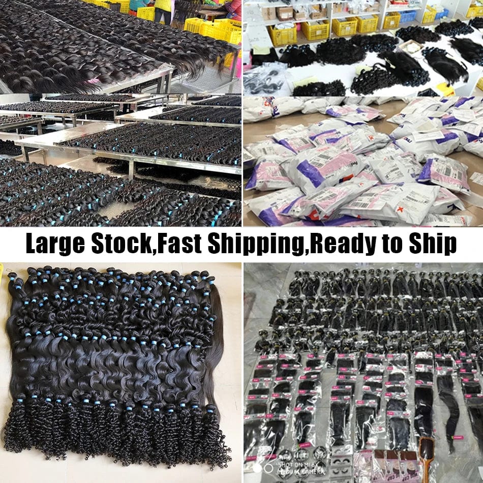 Showlu Deep Wave Brazilian Virgin Human Hair Bundles with cuticle alignment, showcasing the curly texture and natural appearance of the extensions.