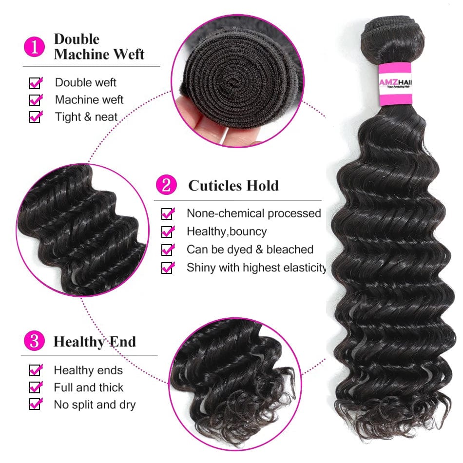 Showlu Deep Wave Brazilian Virgin Human Hair Bundles with cuticle aligned, showcasing the textured, natural deep wave weave.