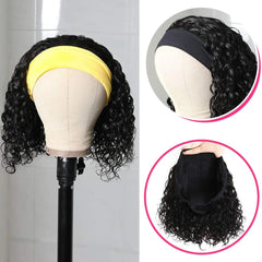 Deep Wave Headband Wig Human Hair Curly Bob Wigs For Women 100% Real Hair Bobo Wigs Full Machine Made Wigs Natural Black Hair - SHOWLU FASHION STORE