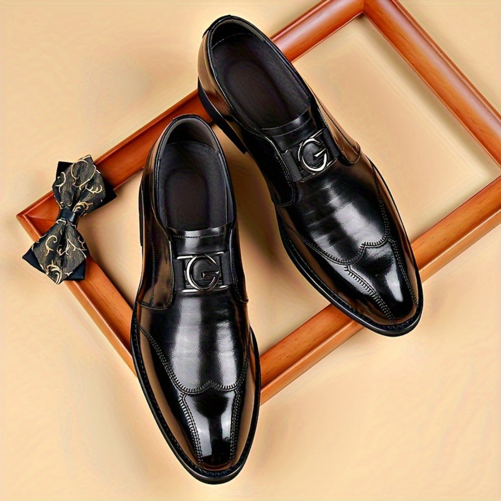 Showlu Fashion men's patent leather Oxford loafers with glossy finish, stylish dress shoes for formal or casual wear.