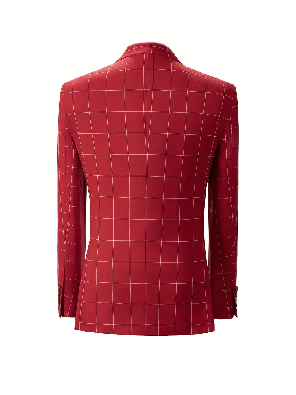 SHOWLU FASHION men's 3-piece slim fit plaid suit with peak lapel tuxedo, featuring a tailored jacket, vest, and matching trousers.