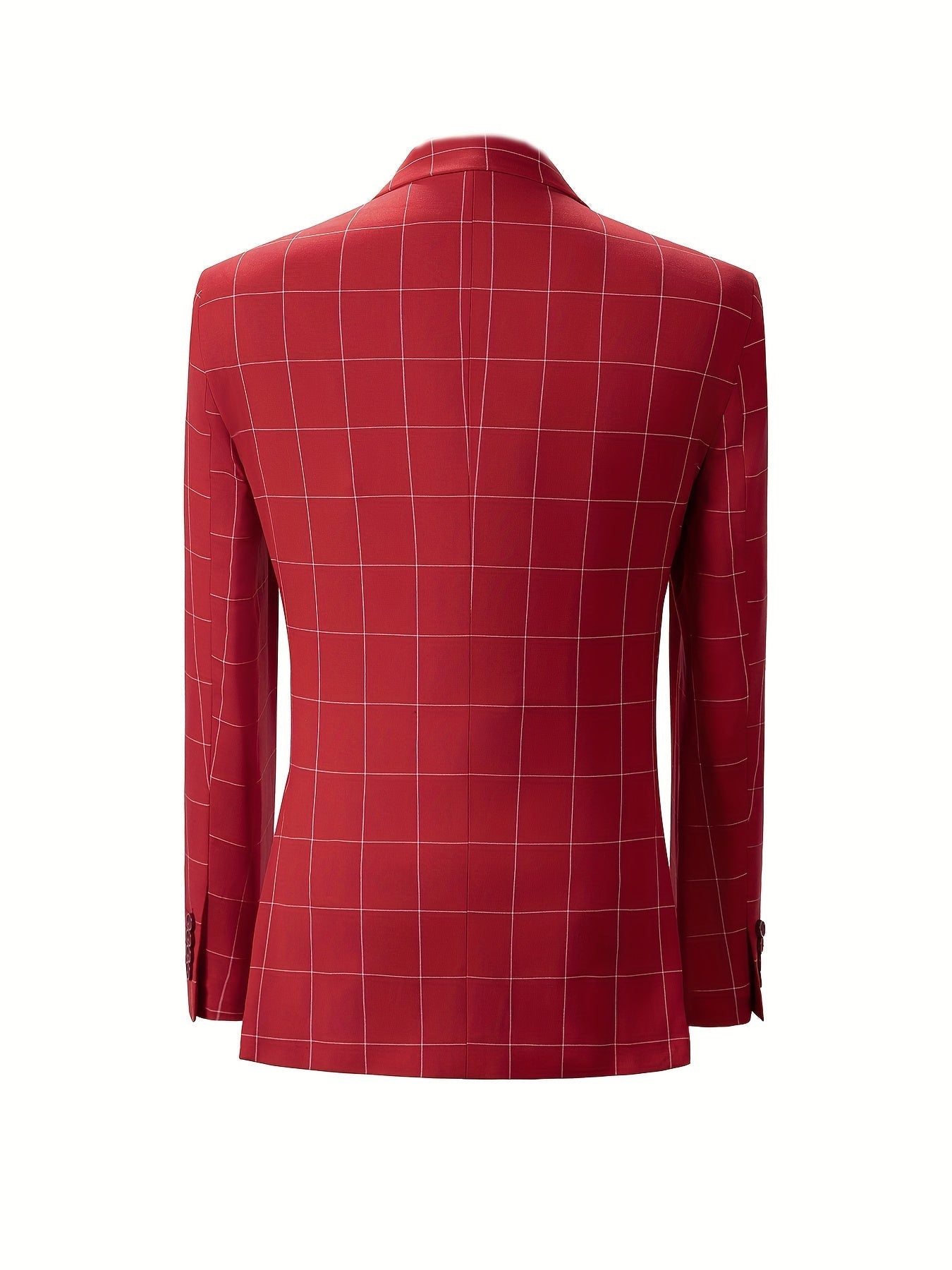 SHOWLU FASHION men's 3-piece slim fit plaid suit with peak lapel tuxedo, featuring a tailored jacket, vest, and matching trousers.