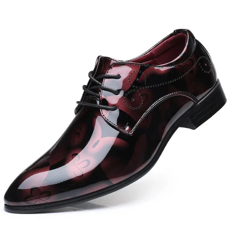 SUOJ Men's patent leather Oxford shoes with pointed toe, lace-up design, ideal for business, wedding, or formal occasions.