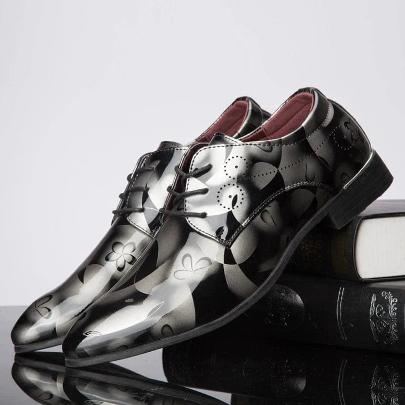 SUOJ men's patent leather Oxford shoes with pointed toe, lace-up design, ideal for business, wedding, or formal occasions.
