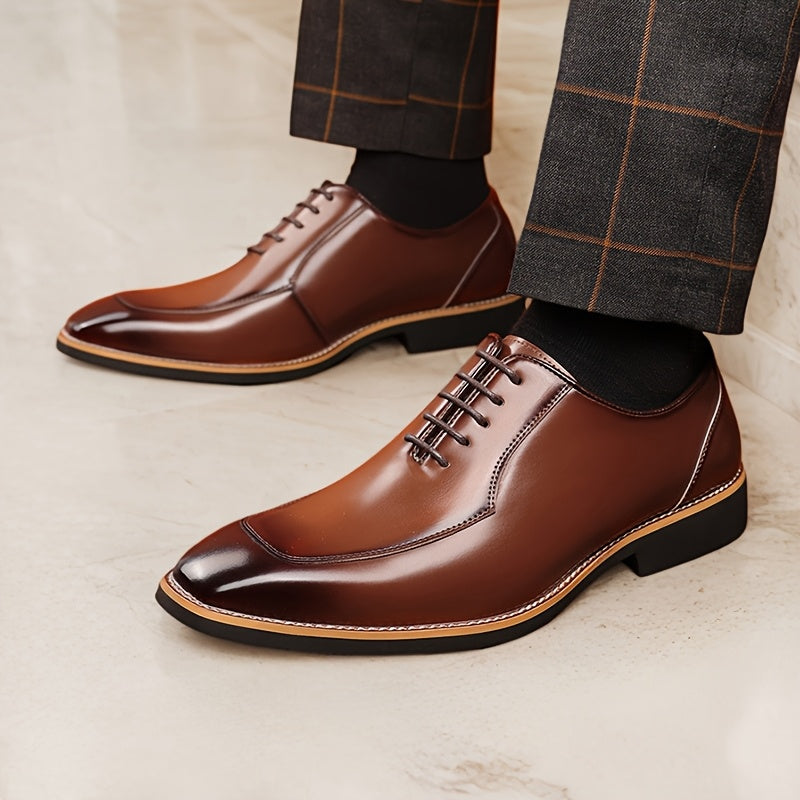 Black genuine leather Oxford shoes for men, formal dress shoes with sleek design and classic lace-up style by SHOWLU Fashion Store