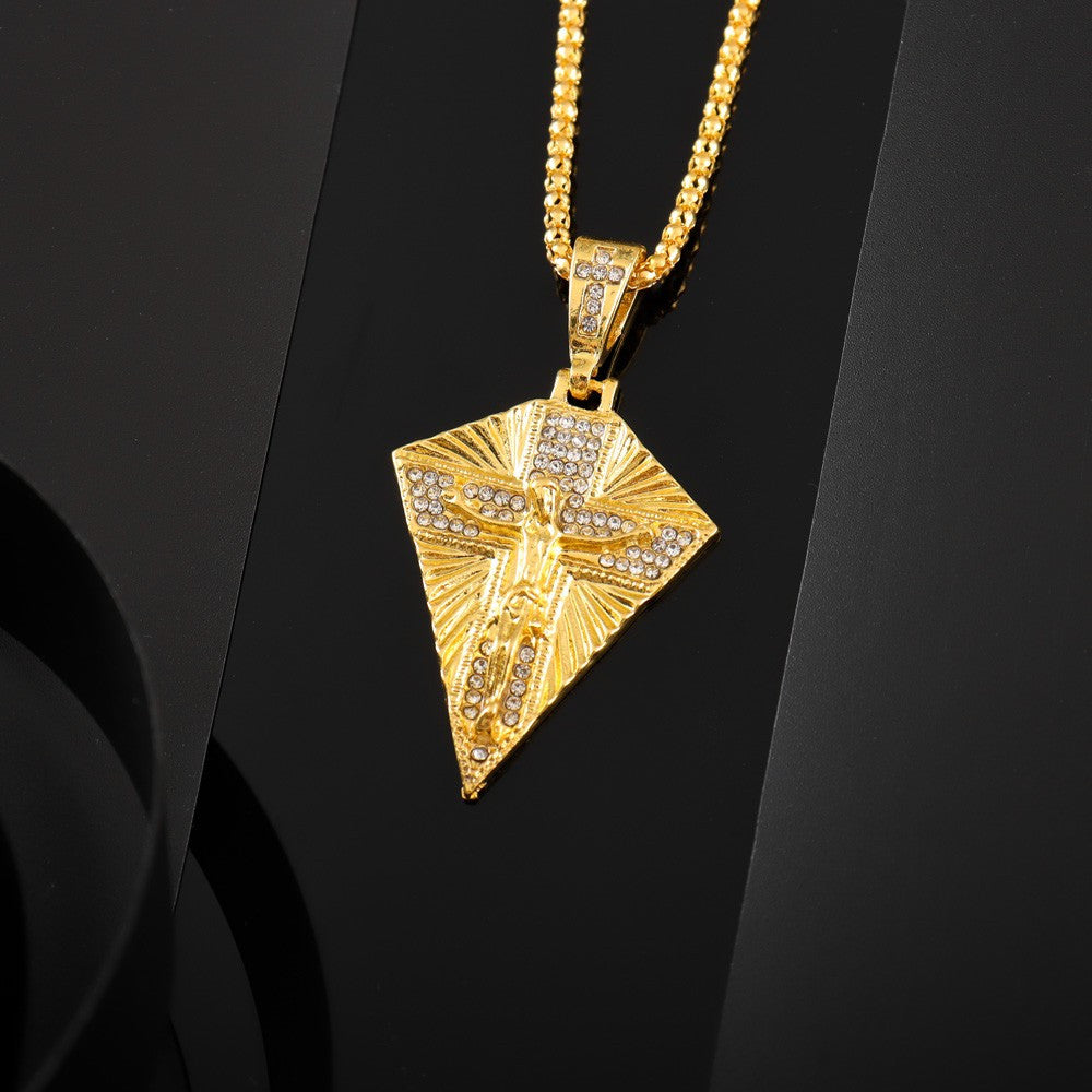 Showlu Retro Hip Hop Cross Pendant Necklace made of vintage zinc alloy, featuring a bold cross design for stylish streetwear.