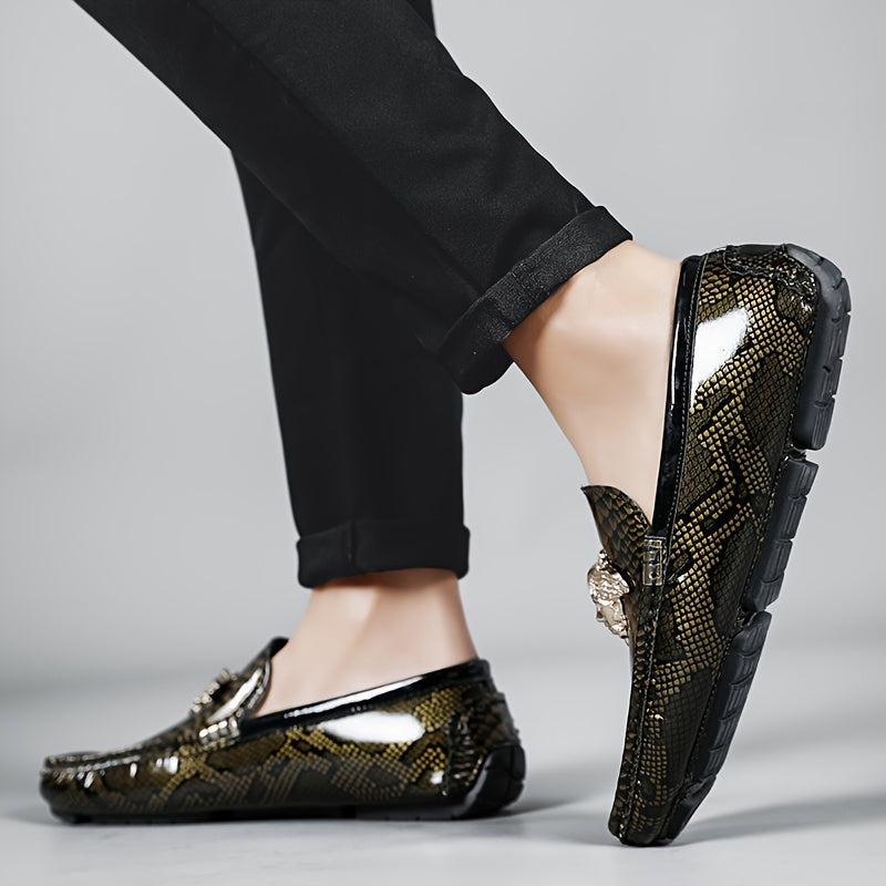 Men's black PU leather loafers by SHOWLU FASHION STORE, slip-on style with rubber sole and low top design.