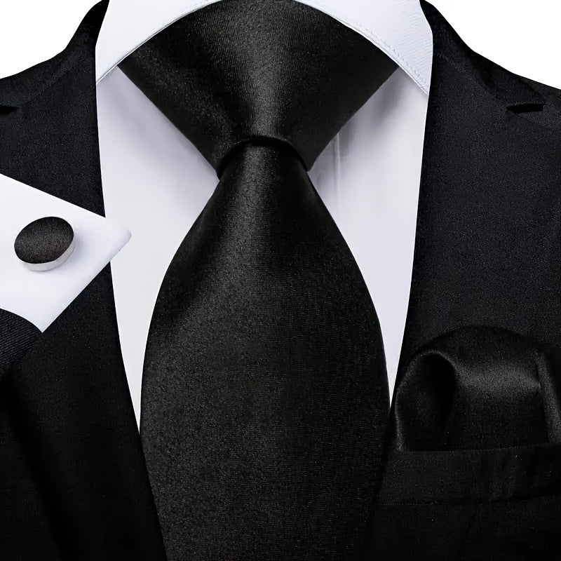 Set of three solid color men's ties in black, red, and blue from SHOWLU FASHION STORE, displayed laid flat.