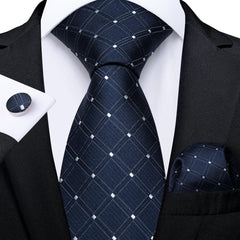 DiBanGu Top Navy Blue Solid Tie for Men 100% Silk Men's Tie Hanky Cufflinks Neck Tie Suit Business Wedding Party Tie Set MJ - 7140 - SHOWLU FASHION STORE