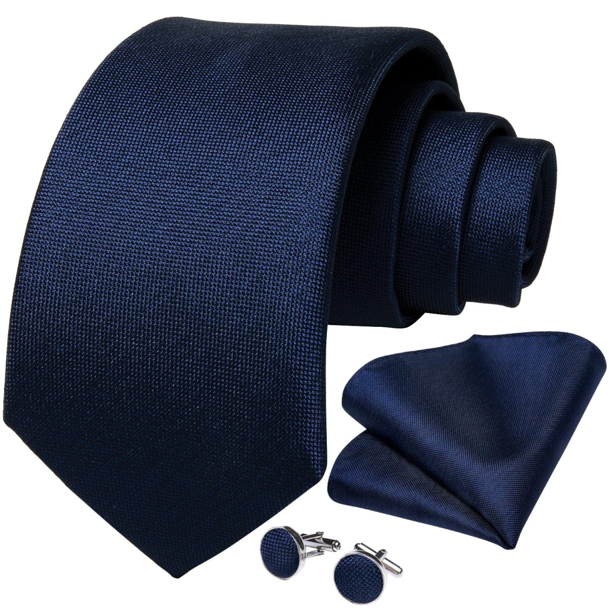DiBanGu Top Navy Blue Solid Tie for Men 100% Silk Men's Tie Hanky Cufflinks Neck Tie Suit Business Wedding Party Tie Set MJ - 7140 - SHOWLU FASHION STORE