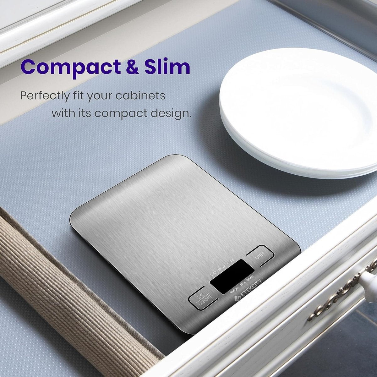Showlu digital kitchen scale with 304 stainless steel surface, LCD display, measuring up to 5kg for cooking and baking.