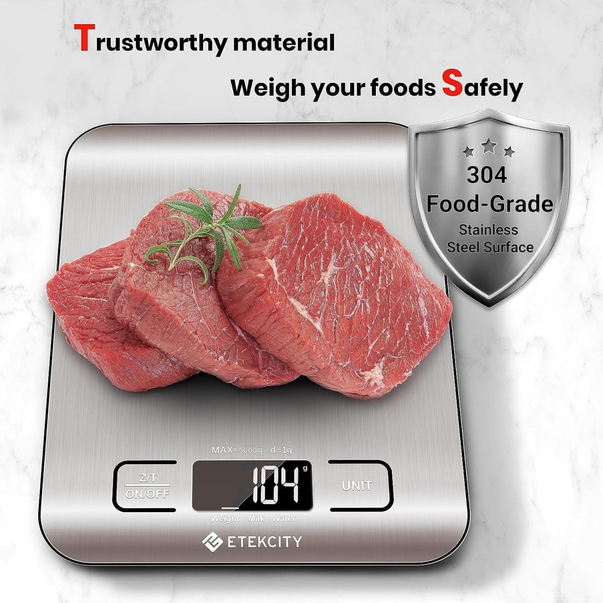 Showlu Digital Kitchen Scale with 304 stainless steel surface, LCD display, measuring up to 5kg for baking and meal prep