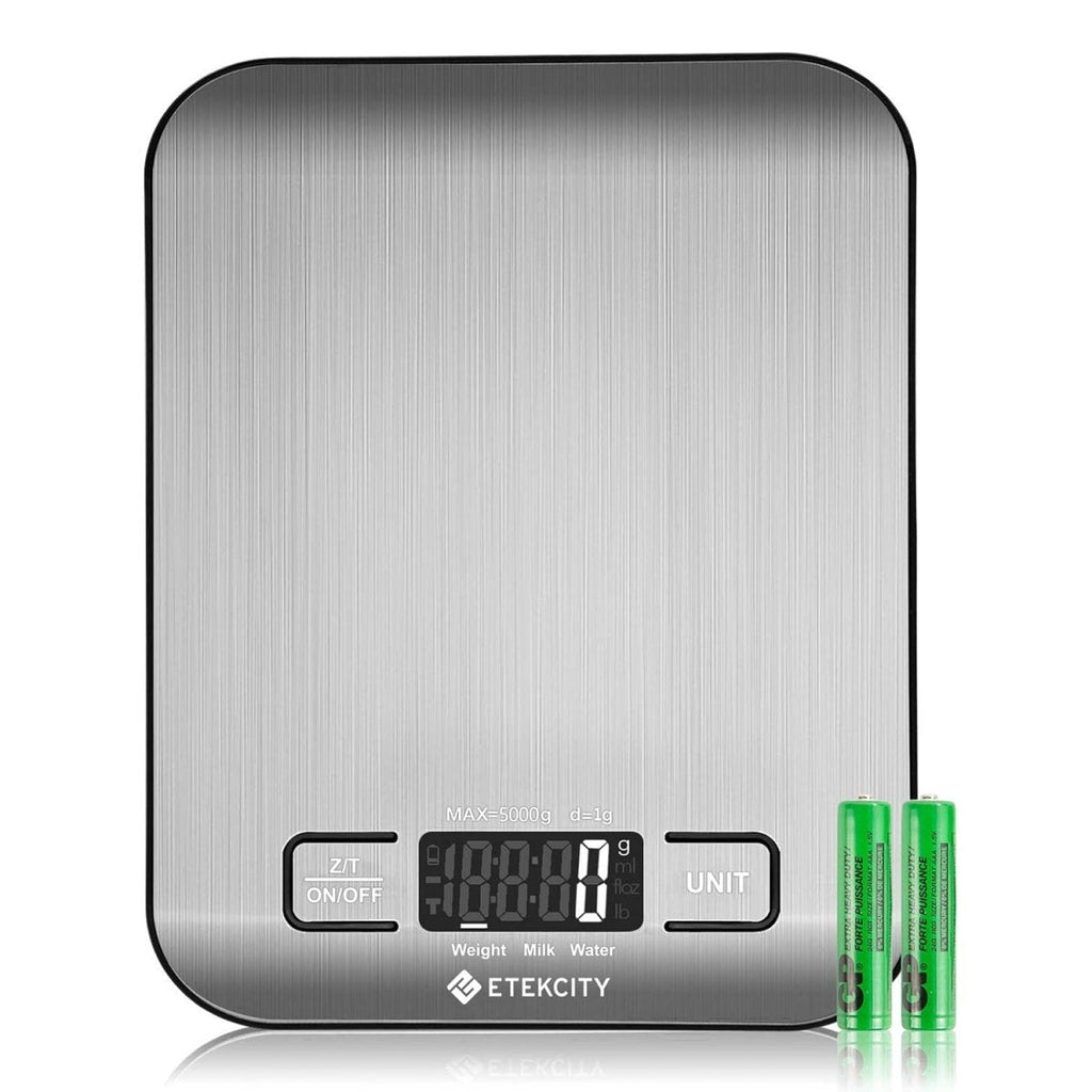 Showlu Digital Kitchen Scale with 304 stainless steel surface, LCD display, measuring up to 5kg for baking and meal prep.