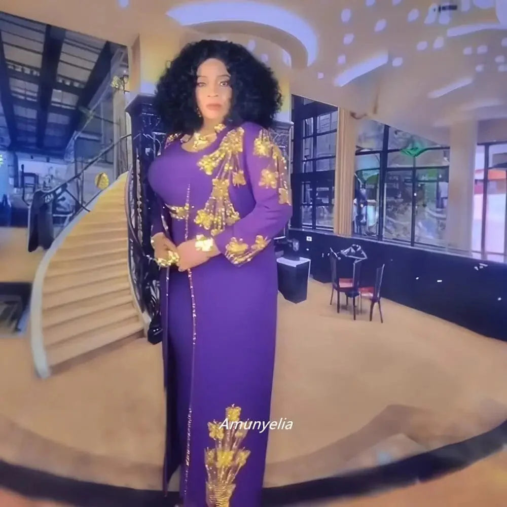 Elegant Amunyelia African long dress by SHOWLU FASHION STORE, featuring rhinestones and luxurious polyester for women.
