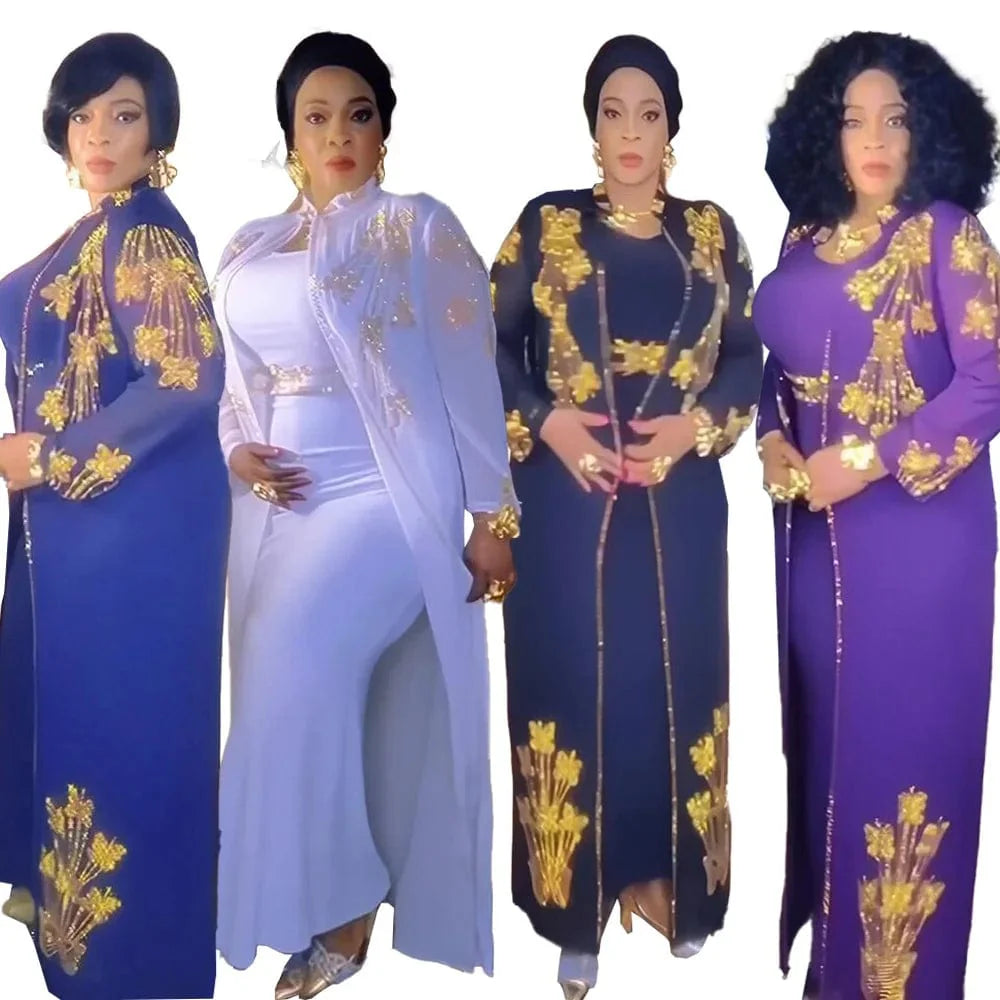 Elegant Amunyelia African long dress by SHOWLU FASHION, featuring rhinestones and luxurious polyester fabric for women.