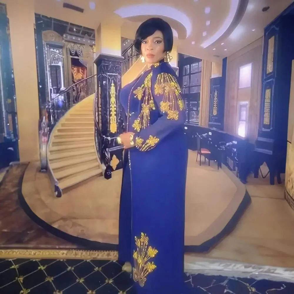 Elegant Amunyelia African long dress by SHOWLU FASHION STORE featuring rhinestones and polyester for women.