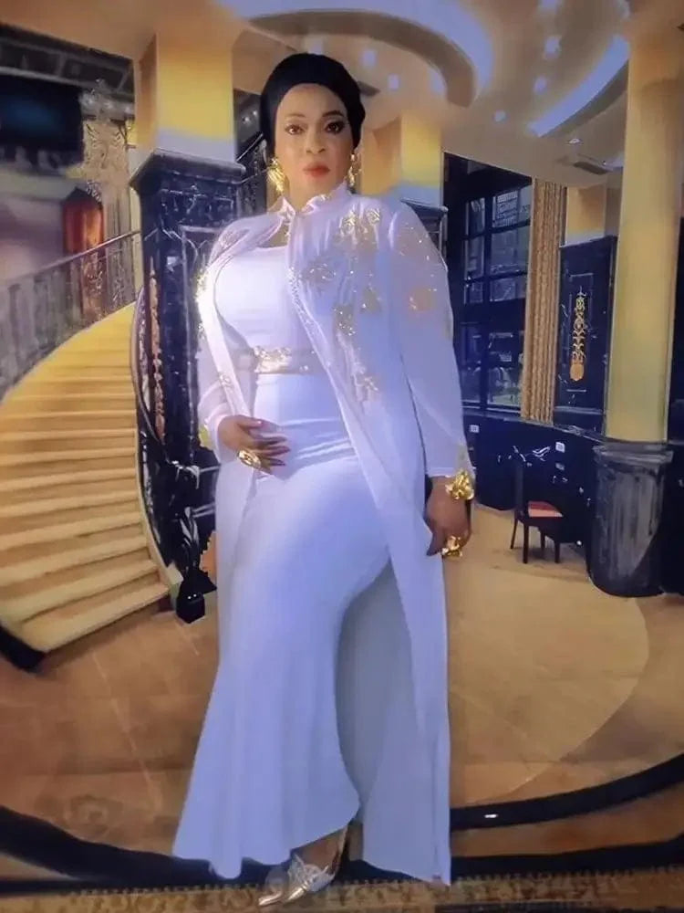 Elegant African long dress by SHOWLU FASHION STORE featuring rhinestone embellishments and polyester fabric, suitable for women.