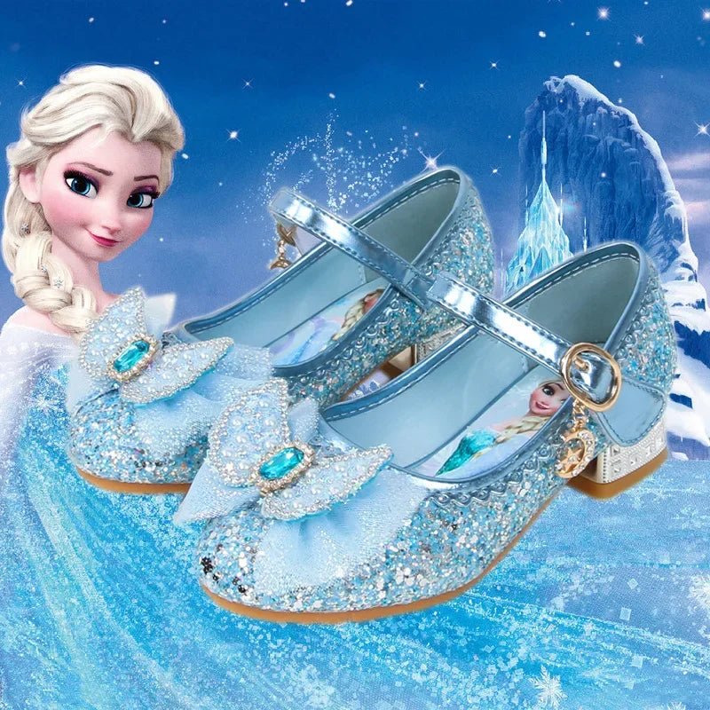 Disney Frozen Elsa girls' princess sandals in pink and blue with high heels, featuring character details and fun, colorful design.