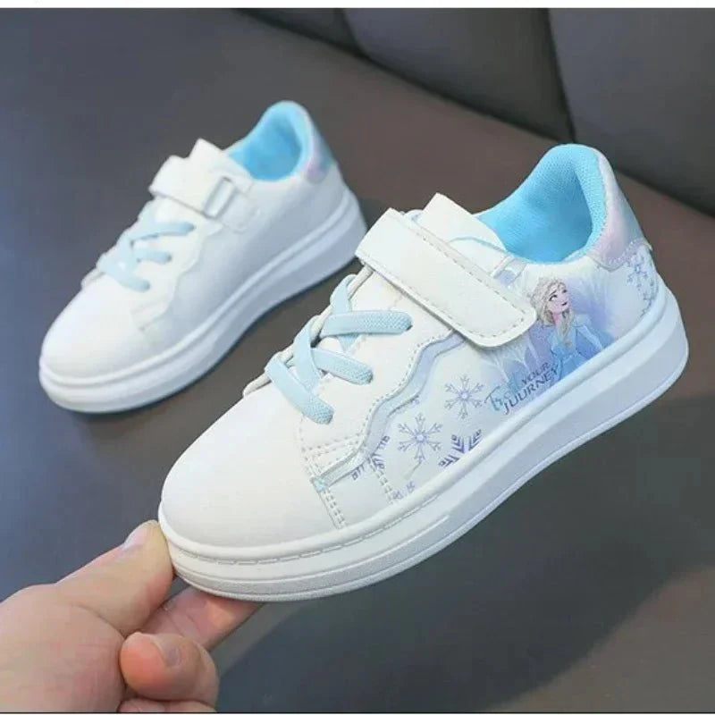 Disney Frozen Elsa girls sneakers with anti-slippery soles, casual sport shoes for kids featuring Elsa and Frozen princess design.