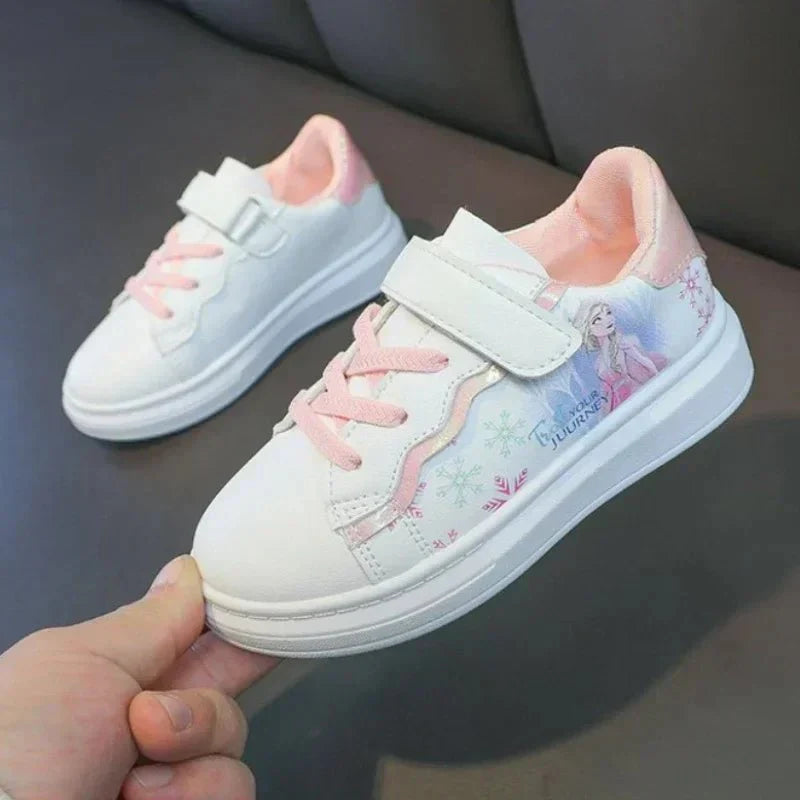 Disney Frozen Elsa girls sneakers with anti-slip soles, featuring princess design, casual sport shoes for kids and teens.