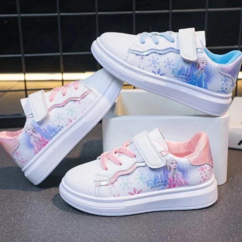 Disney Frozen Elsa girls sneakers with anti-slip soles, featuring Elsa and Olaf, casual sport shoes for kids and teens.