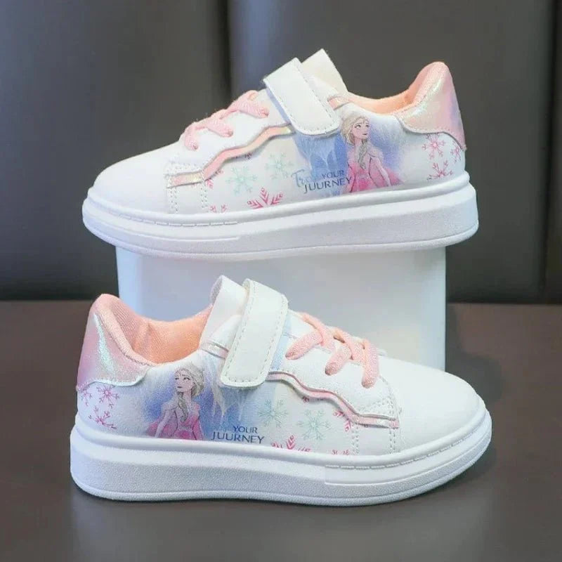 Disney Frozen Elsa girls sneakers with anti-slippery soles, casual sport shoes featuring Elsa and Frozen princess design for kids.