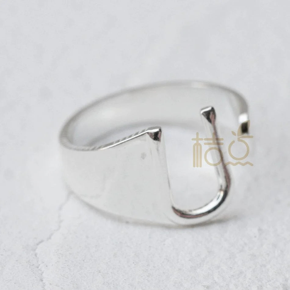 Silver plated open ring with customizable letter ornament, stylish finger jewelry by Showlu Fashion Store.
