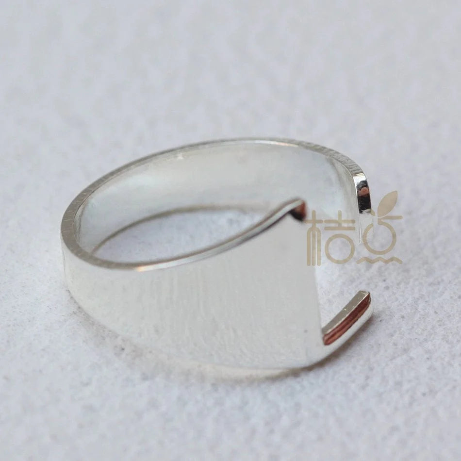 Silver plated open ring with customizable letter ornament, stylish finger ring designed for DIY jewelry accessories