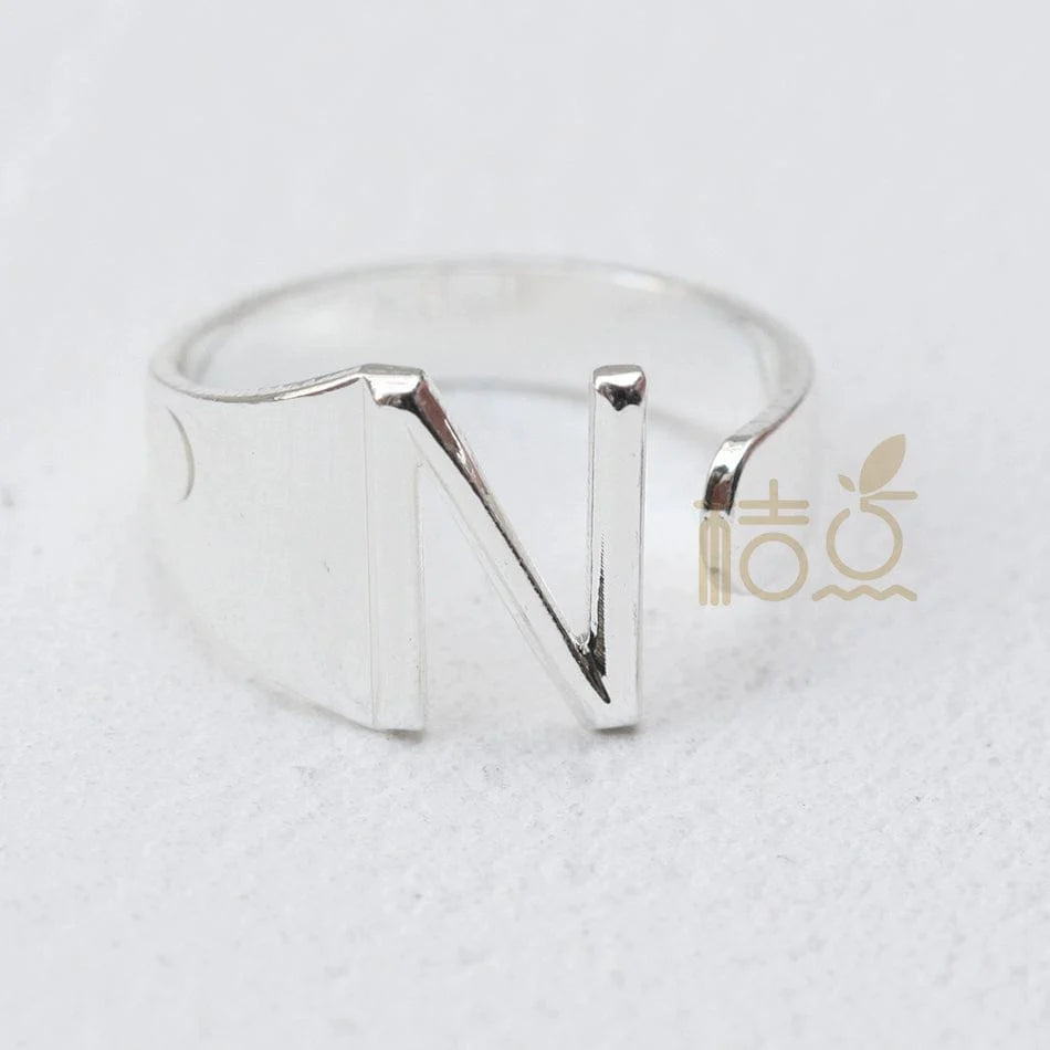 Silver plated open ring with customizable letter ornament, stylish DIY finger ring by Showlu Fashion Store.