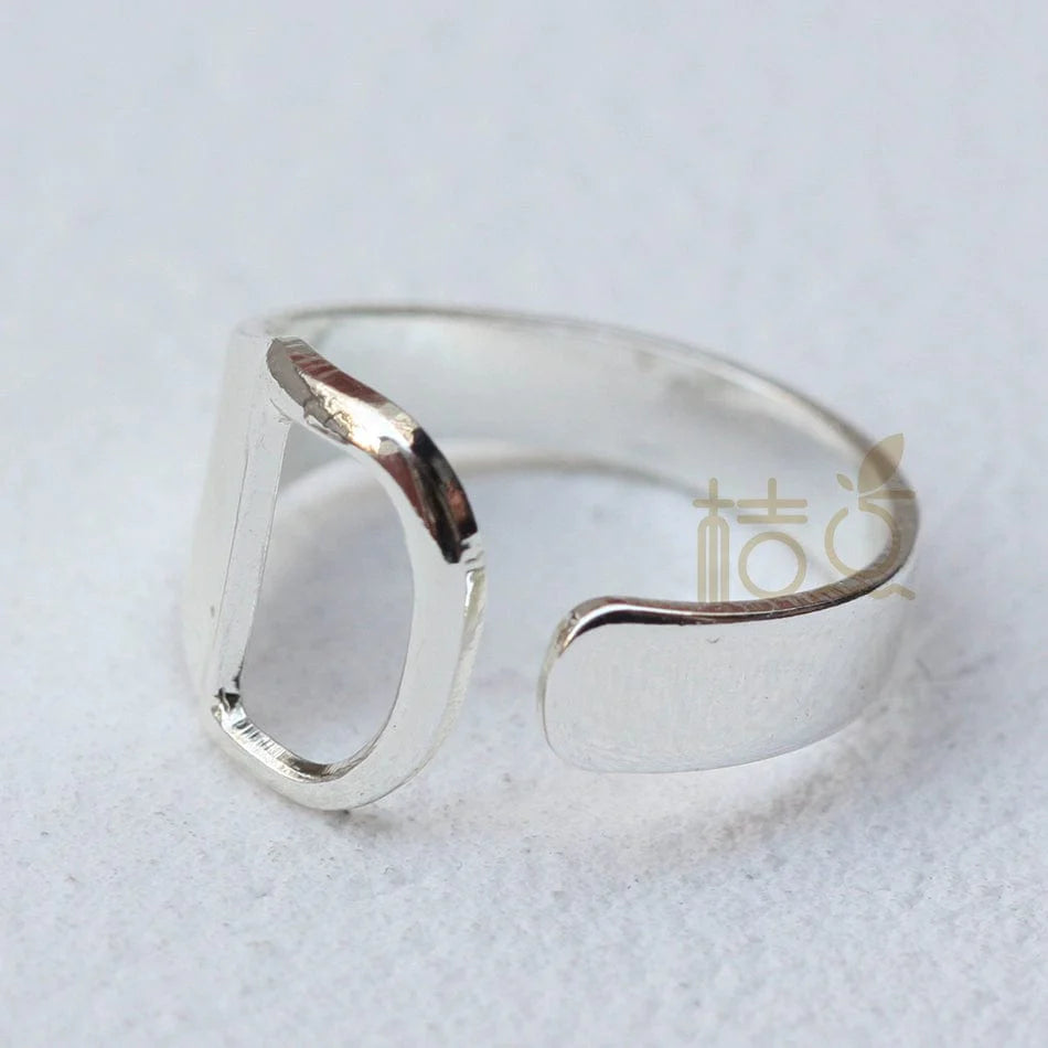 Silver plated open ring with customizable letter ornament, stylish DIY accessory for fingers from Showlu Fashion Store.