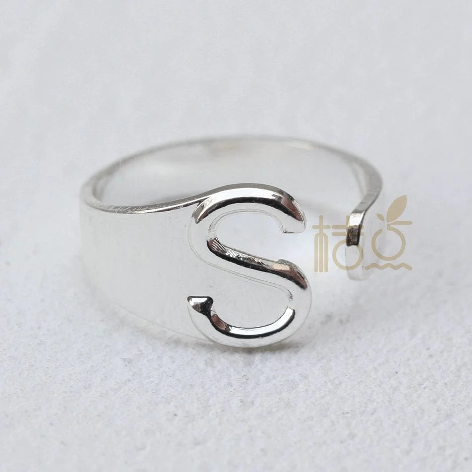 Silver plated open finger ring with customizable DIY letter ornament, stylish accessory by Showlu Fashion Store.