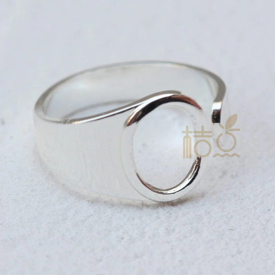 Silver plated open ring with customizable letter ornament, perfect for DIY jewelry and finger accessory styling.