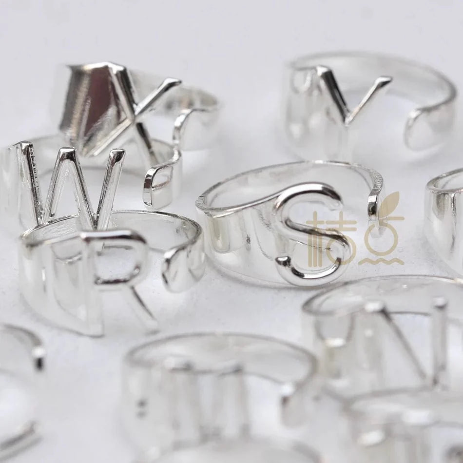 Silver plated open ring with customizable letter ornament from Showlu Fashion Store, stylish finger jewelry accessory.