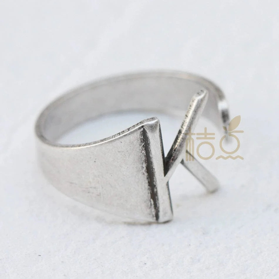 Silver plated open ring with customizable letter ornament, stylish finger ring by Showlu Fashion Store.