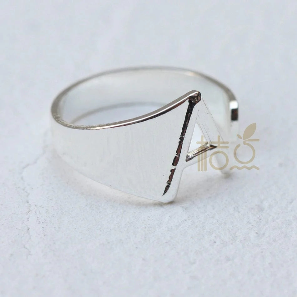 Silver plated open ring with customizable letter ornament, designed for stylish finger jewelry and DIY accessory projects.