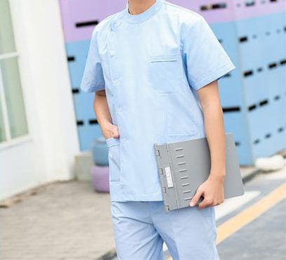 Unisex Showlu Medical Scrubs Set with top and pants, professional hospital nurse uniform for medical and healthcare professionals.