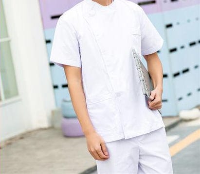Unisex medical scrubs set by Showlu Fashion Store featuring professional hospital nurse uniform with top and pants.