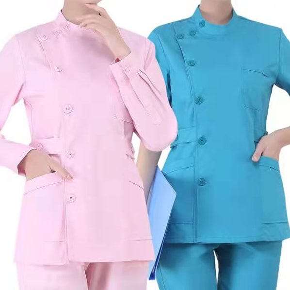 Unisex Showlu Medical Scrubs Set featuring a professional hospital nurse uniform with a top and pants for medical staff.