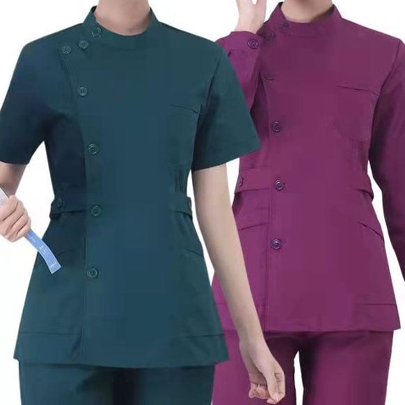 Unisex medical scrubs set by Showlu Fashion Store featuring a professional hospital nurse uniform with top and pants.