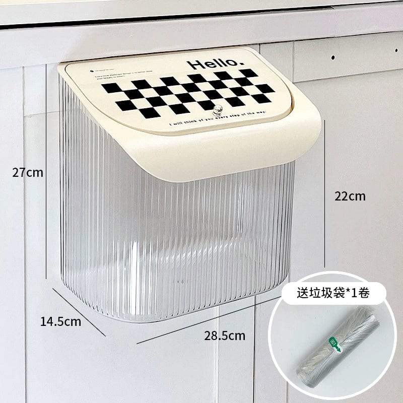 Donha wall-mounted kitchen trash can, 4L plastic hanging storage bucket attached to cabinet door for waste disposal.
