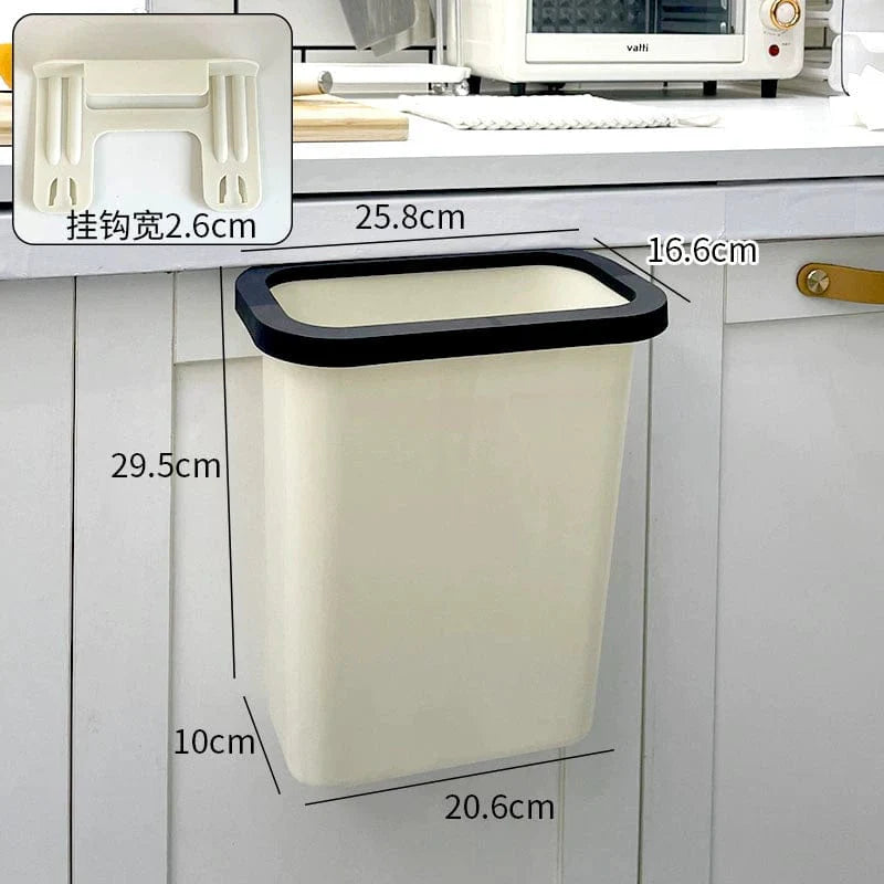 Donha wall-mounted kitchen trash can, 4L plastic hanging storage bucket attached to cabinet door for waste disposal.