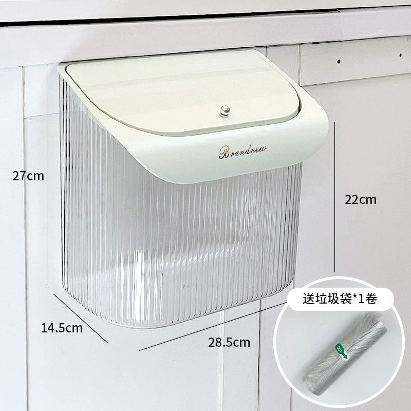 Donha wall-mounted kitchen trash can in 4L plastic, hanging on cabinet door for convenient waste disposal.