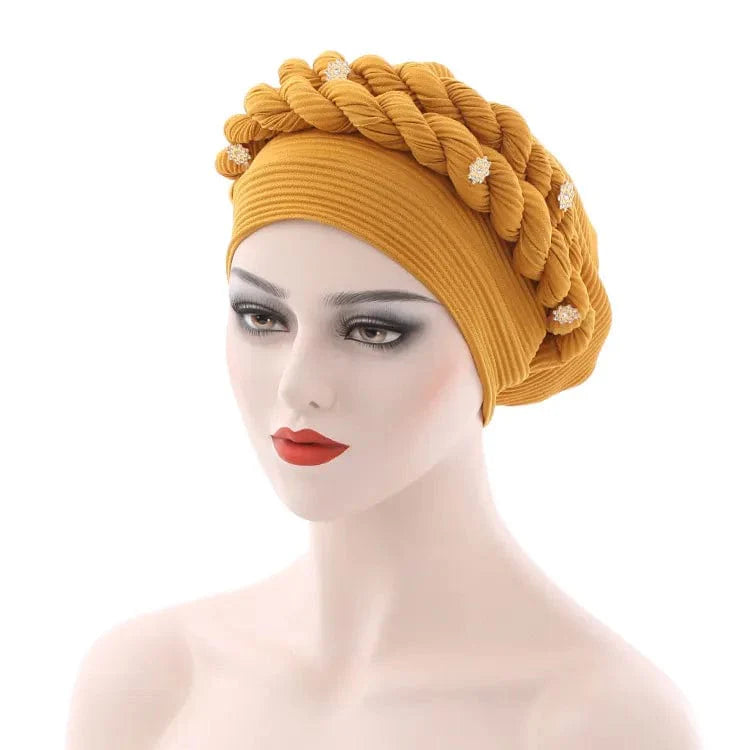 JJYANJIN Double Braid Diamond Halo Turban Cap by Showlu Fashion, a chemo beanie bonnet for women with hair loss, African head wrap style.